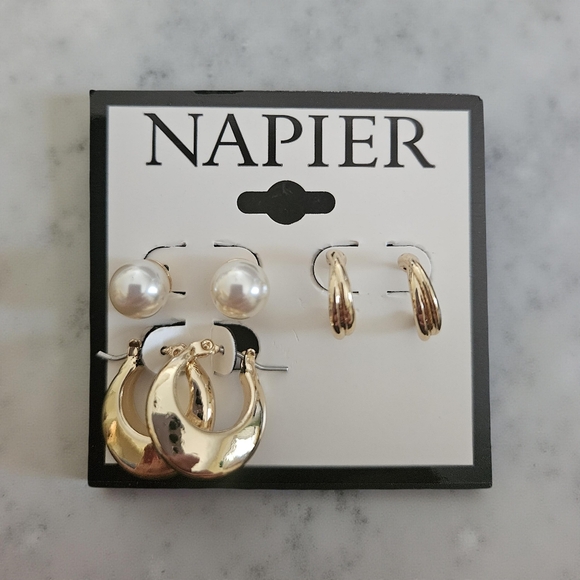 Napier | Gold Tone Stud and Huggie Earring Trio Set - Picture 1 of 5